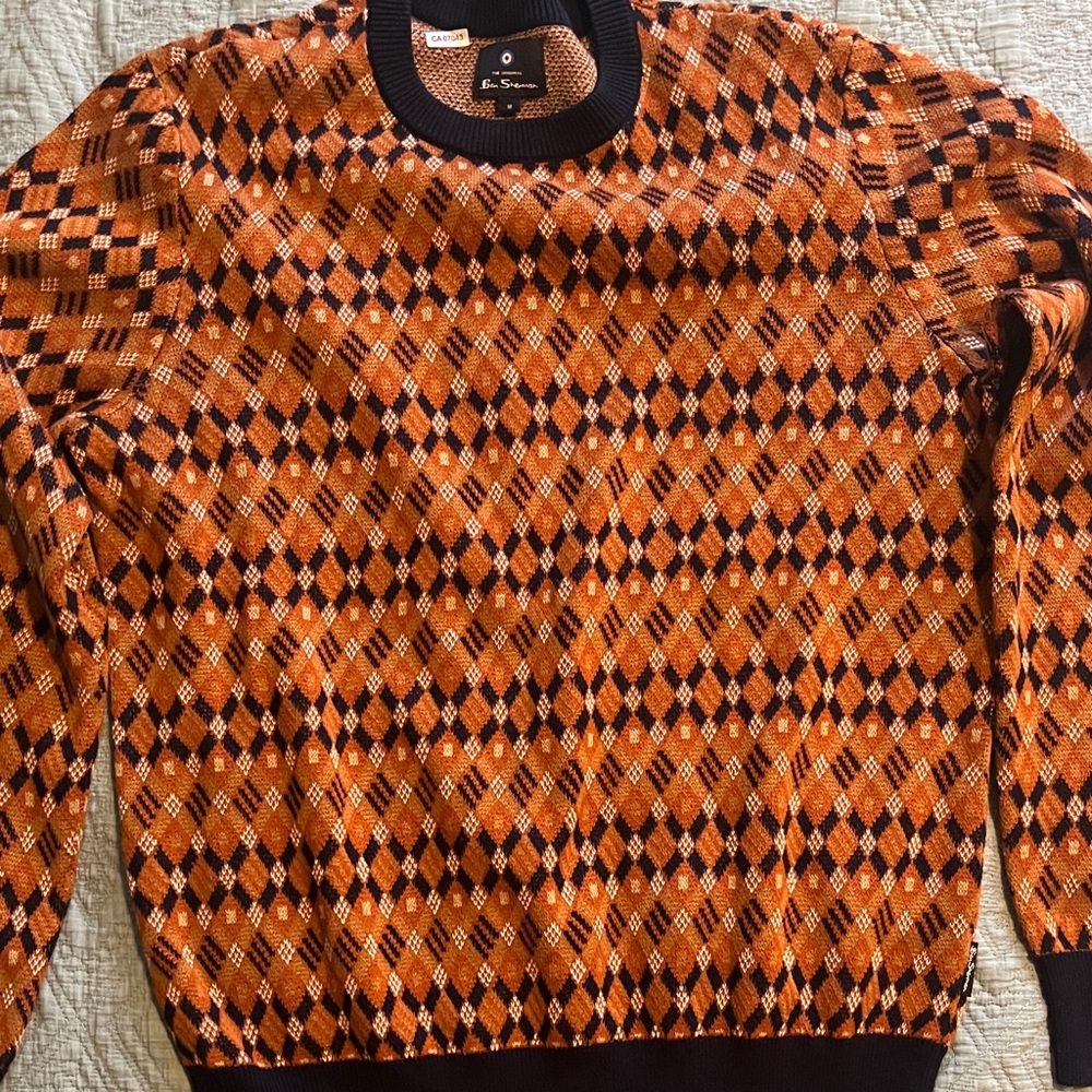 Ben Sherman Orange and Brown Argyle Crewneck Sweater